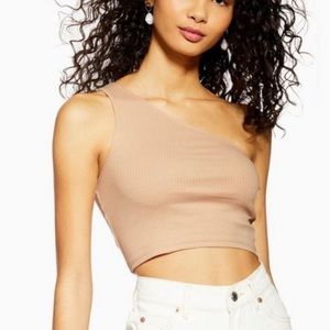 Nude Ribbed One Shoulder Topshop Crop Top